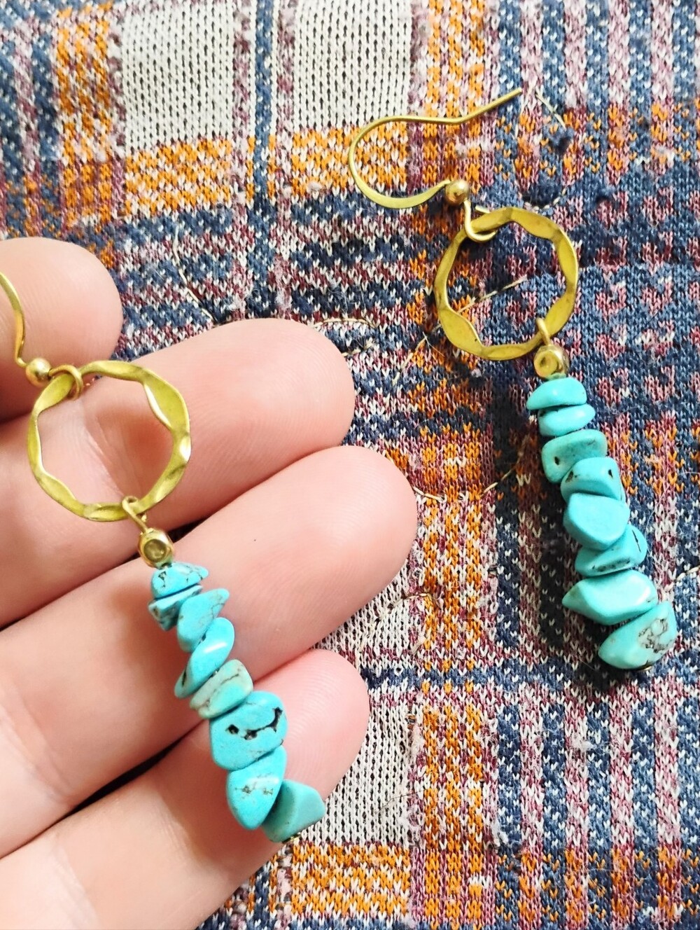 Handmade Turquoise 'Pebble' Earrings - Picture 2 of 3